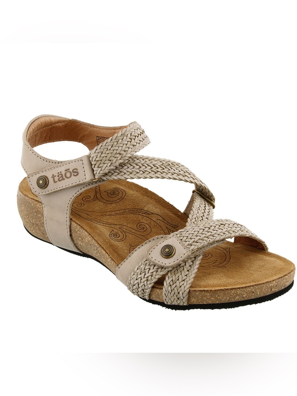 Taos Footwear Gray Braided Leather Wedge Sandals